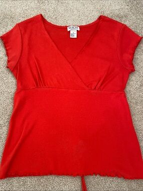MKM Designs Orange V-Neck Short Sleeve Top with Empire Seam
